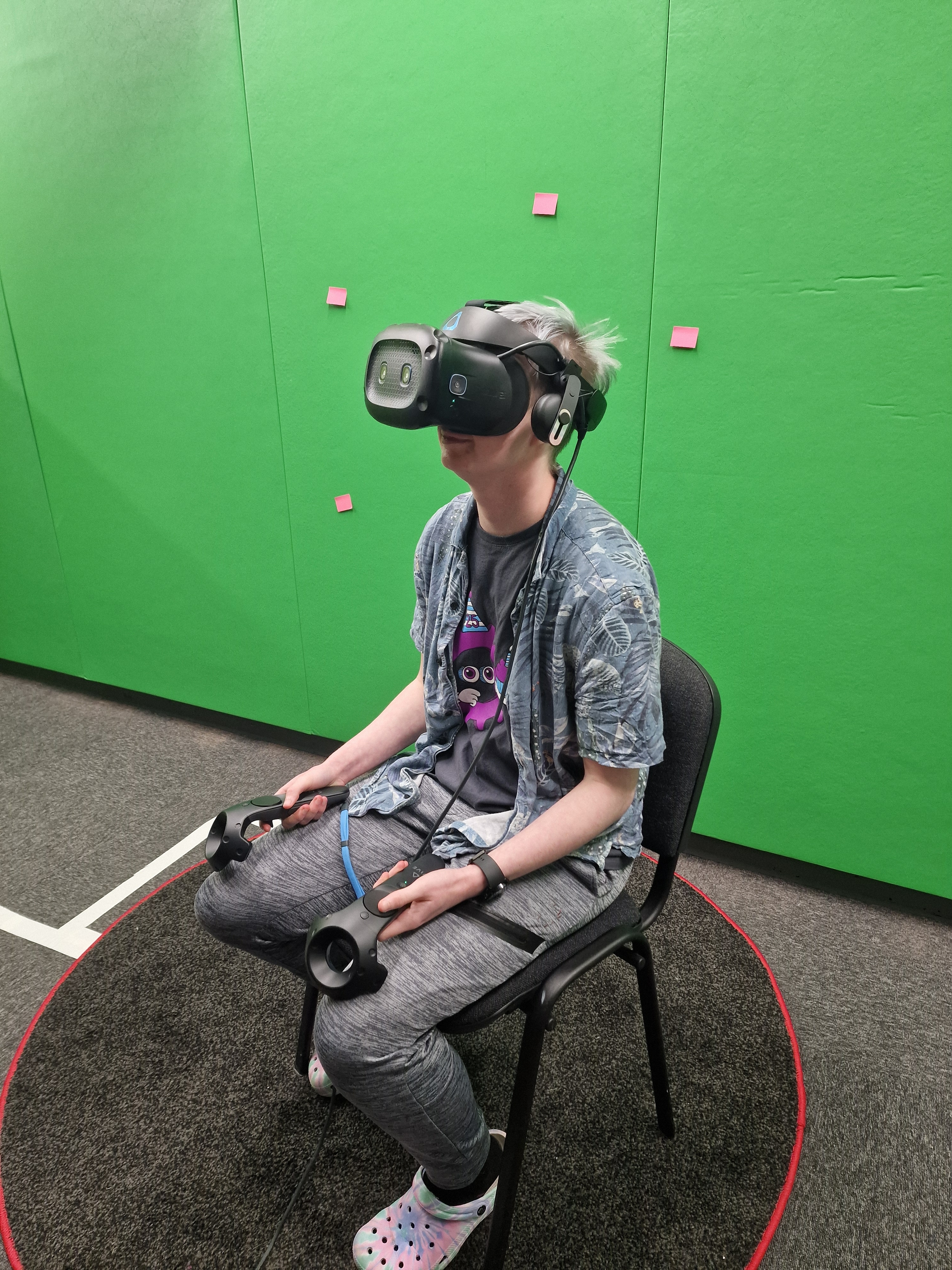 Me inside the VR headset testing the experiment